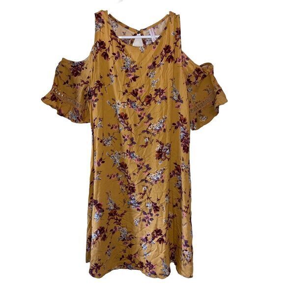 Xhilaration Womens Dress Size SMALL‎ Yellow Cold Shoulder Party Floral Dress - Picture 1 of 5